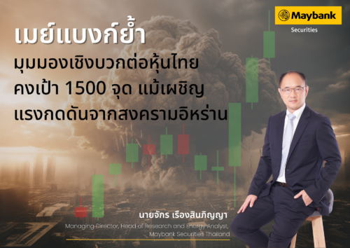 เมย์แบงก์ คงมุมมองเชิงบวกต่อตลาดหุ้นไทย ตั้งเป้า SET สิ้นปี 2569 ที่ 1,500 จุด ชี้ปัจจัยพื้นฐานยังแข็งแกร่ง ท่ามกลางความเสี่ยงภูมิรัฐศาสตร์